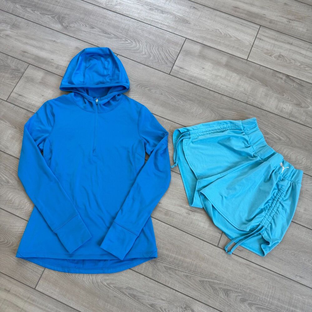 GapFit Breathe Hoodie Women's Sz S Blue Full Zip‎ Blue Terry Thumbholes Active
